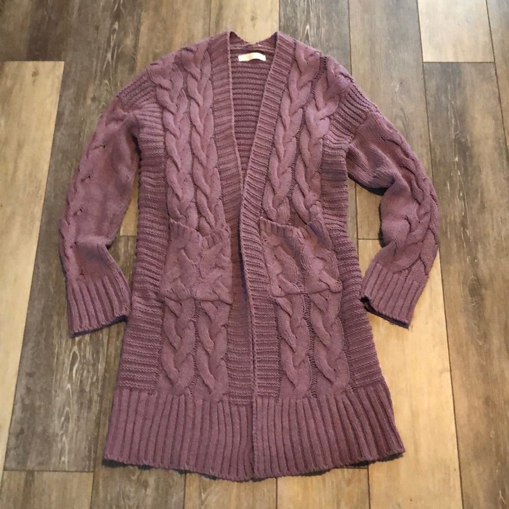 Hipster Row Lavender Purple Chunky Knit long sweater with pockets size M